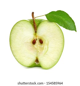 Green Apple Half On White Background