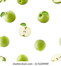 Green Apple Isolated On White Background, SEAMLESS, PATTERN