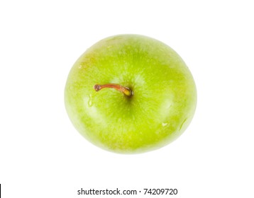 Green Apple Isolated Over White Background. Top View.