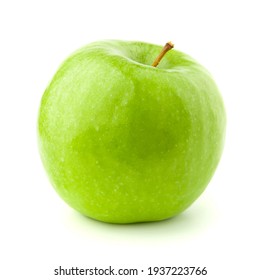 Green apple on a white background with a shadow.