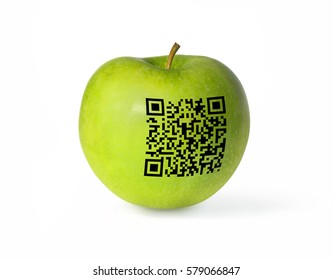 Green Apple And QR Code (dummy QR Code), Food Concept