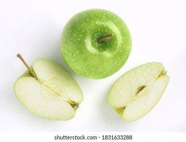 Green Apple Raw Fruit Backgrounds Overhead Healthy Organic Fresh Food Concept 