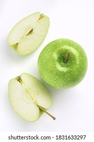 Green Apple Raw Fruit Backgrounds Overhead Healthy Organic Fresh Food Concept 