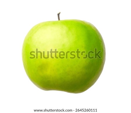 Green Apple Side View with Stem Isolated on White Background	 
