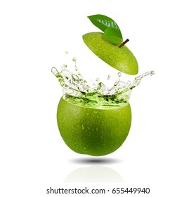 Green Apple Slice With Water Splash