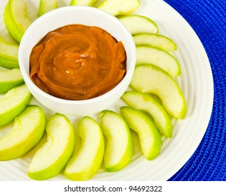 Green Apple Slices And Caramel Apple Dip