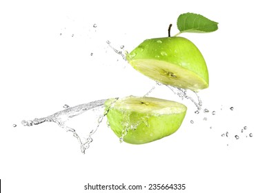 Green Apple Slices With Water Splash