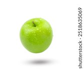 Green apple with water drop  isolated on white background. Clipping path.