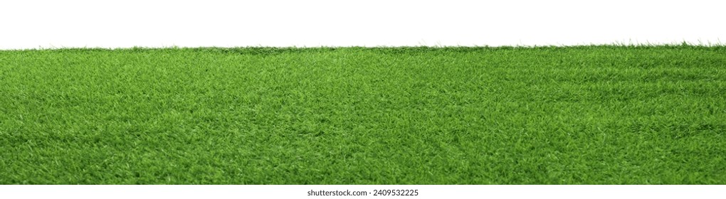 Green artificial grass surface isolated on white