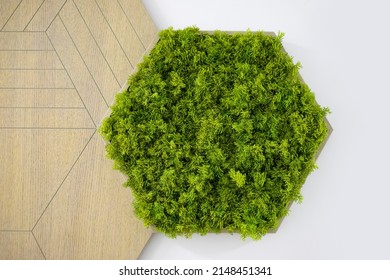 Green Artificial Grass Wall Background. Interior Design Abstract Pattern For Feature Wall.