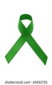 A Green Awareness Ribbon On White Background