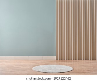 Green background with wooden wall decor with carpet and empty style.