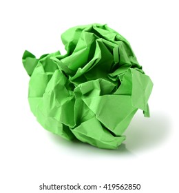 Green Ball Crumpled Paper On A White Background