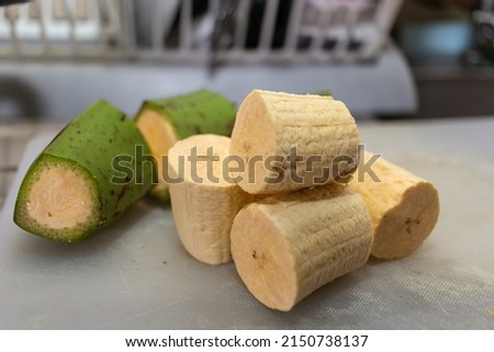 green banana cut into pieces