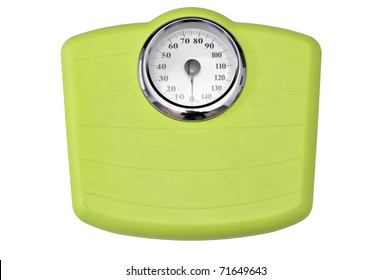 Green bathroom scale isolated in white