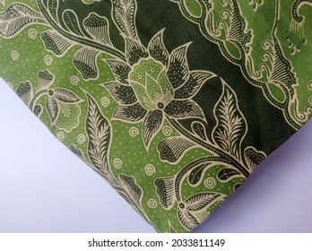 Green Batik Cloth Object Handmade With Original Indonesian Floral Motifs