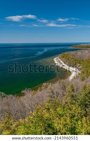 The Green Bay, Lake Michigan shore and bluff show signs of spring bud out at Peninsula State Park,  Door County, Wisconsin