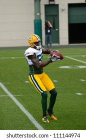 GREEN BAY, WI - AUGUST 19 : Green Bay Packers Receiver Donald Driver During Training Camp Practice On August 19, 2012 In Green Bay, WI