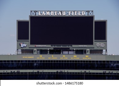 Green Bay, Wisconsin / USA - July 27 2015: North Scoreboard from The South End Zone. 