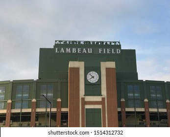 Green Bay, Wisconsin/USA. September 15, 2019. Exterior of the front of Lambeau Field, the football stadium of the Green Bay Packers.
