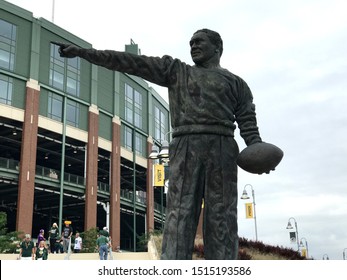 Green Bay, Wisconsin/USA. September 15, 2019. The statue of Curly Lambeau outside of Lambeau Field in Green Bay.