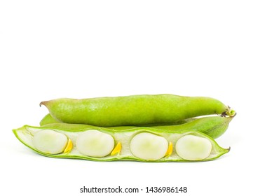 Green Bean. Fresh Lima Beans Isolated On White Background