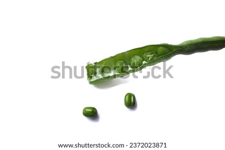 Green bean seed in greenbean pod on white background