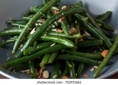 Green Beans With Almonds In Grey Bowl