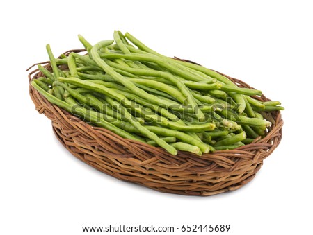 Green Beans in Basket Also Called Snap Beans or String Beans isolated on White Background