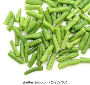 Green Beans Cut Isolated On A White Background.