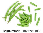 Green beans isolated on a white background. Top view. Flat lay