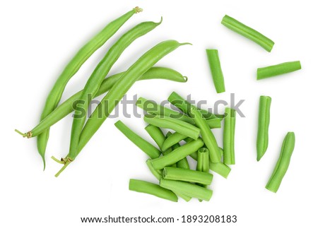 Green beans isolated on a white background. Top view. Flat lay Foto stock © 