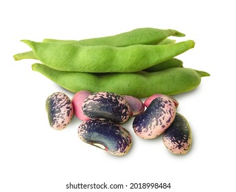 Green beans in pods on white background stock photo