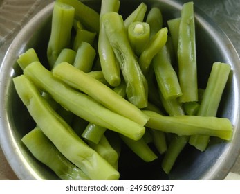 Green beans in silver steel bowl  - Powered by Shutterstock