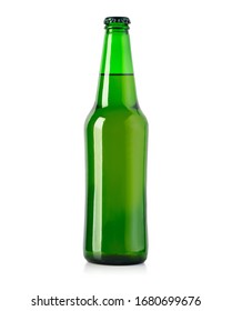 Green Beer Bottle Isolated On White  With Clipping Path