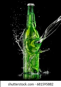 Green Beer Bottle Splash