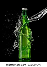 Green Beer Bottle Splash With Drops