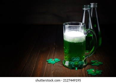 Green Beer Pint For Saint Patrick Day On Wooden Table