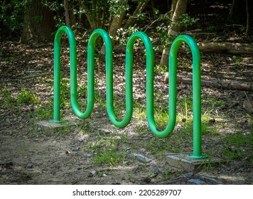 Green Bike Rack On The River Trail