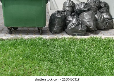 Green Bin And Garbage Bag Side Green  Grass