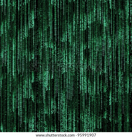 Green binary code on black background
