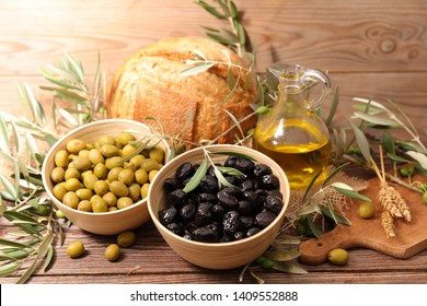 Green And Black Olive With Bread