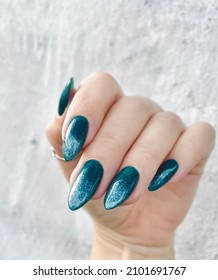 Green - Blue Color Spring Manicure. Spring Ideas For Women, Beauty And Care For Hands And Nails