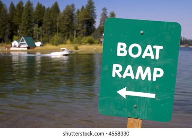 Green Boat Ramp Sign, For A Lake.