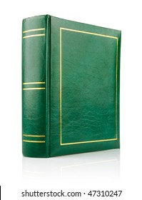 Green Book In The Leather Binding Isolated On White Background