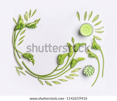 Similar – Green flowers and leaves flat lay