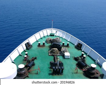 Green Bow Of Huge Passenger Ship Over Sea