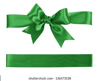 Green Bow And Ribbon Isolated