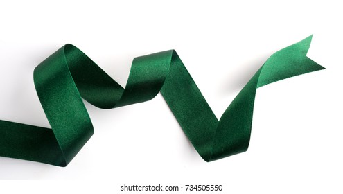 Green Bow Ribbon Satin Texture Isolated On White Background