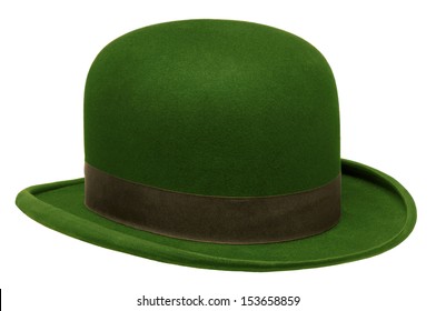 Green Bowler Or Derby Hat Isolated Against White Background